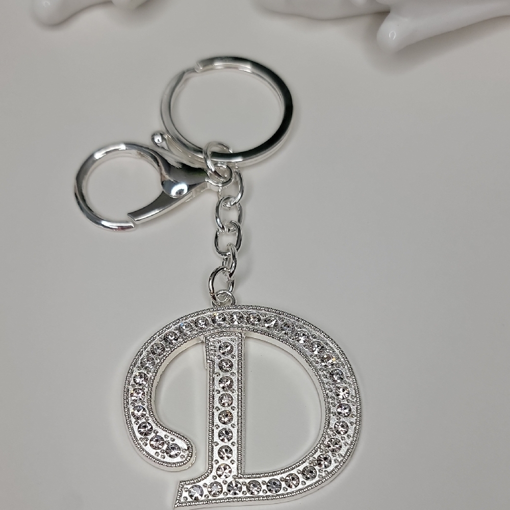 Letter D Initial D Alphabet D Rhinestone Silver Key Chain Bag Charm - Picture 5 of 5